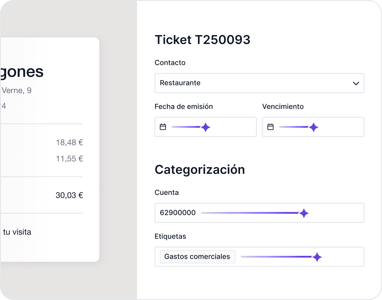 Ejemplo de lectura de un ticket y propuesta de cuenta y categoría de gasto